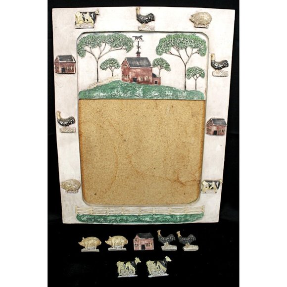 Vtg 90s Hen Feathers Cork Board 7 Pins Hangable Farm House Barn Animal Rustic - Picture 2 of 8